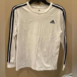 Adidas KIDS White Long Sleeve Tee with Black Stripes-/10-12 boys